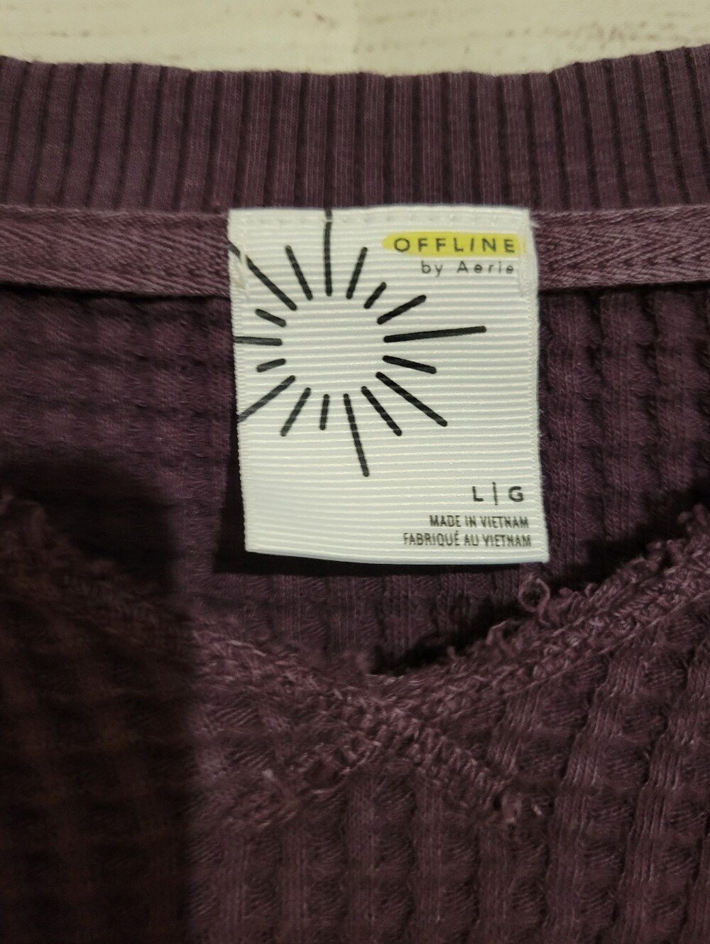 OFFLINE by Aerie Womens Purple Waffle Knit Thermal Top Striped Thumbhole Large - Picture 3 of 4
